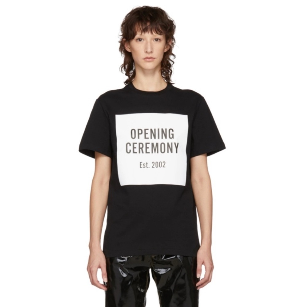 Opening Ceremony Black T-shirt with White Logo Graphic Tee, Unisex XS
